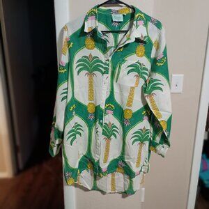 True Destination Women Tropical Resort Wear Button Up Blouse Size Large